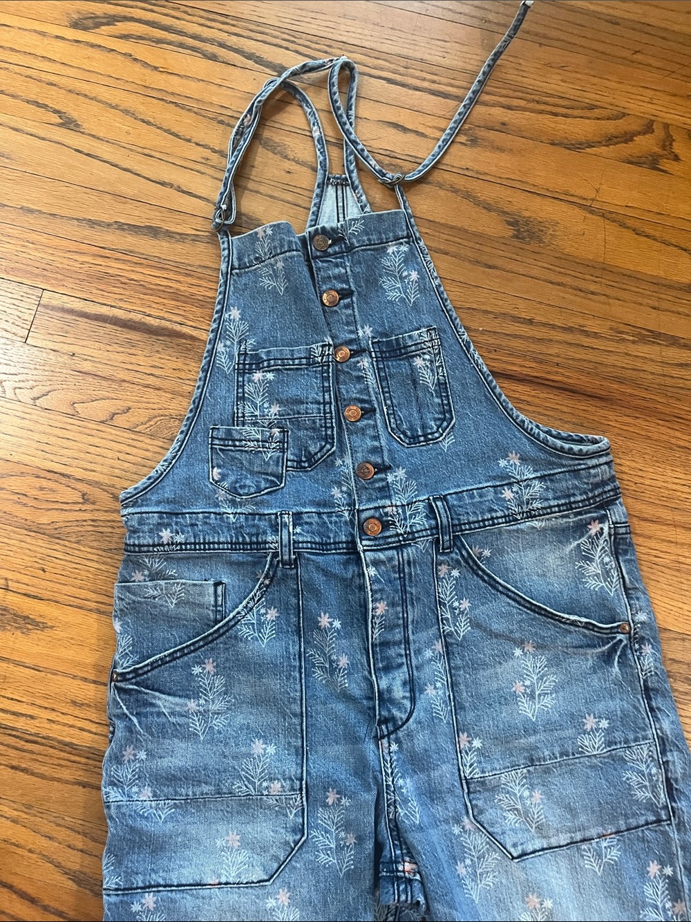 Pilcro Blue Floral-Print Denim Overalls - Picture 3 of 15